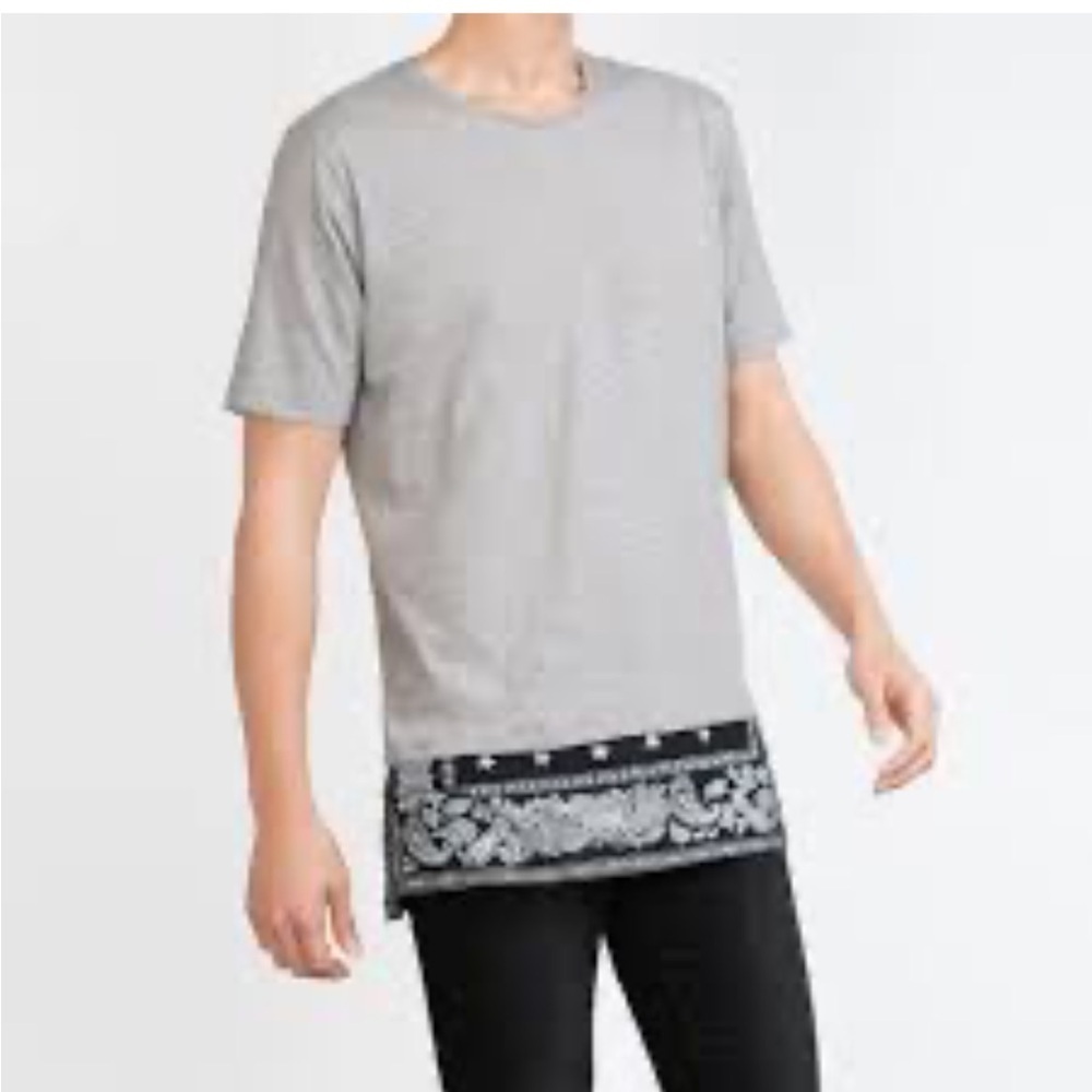 ZARA grey t-shirt w bandana print hem Sz Small Men